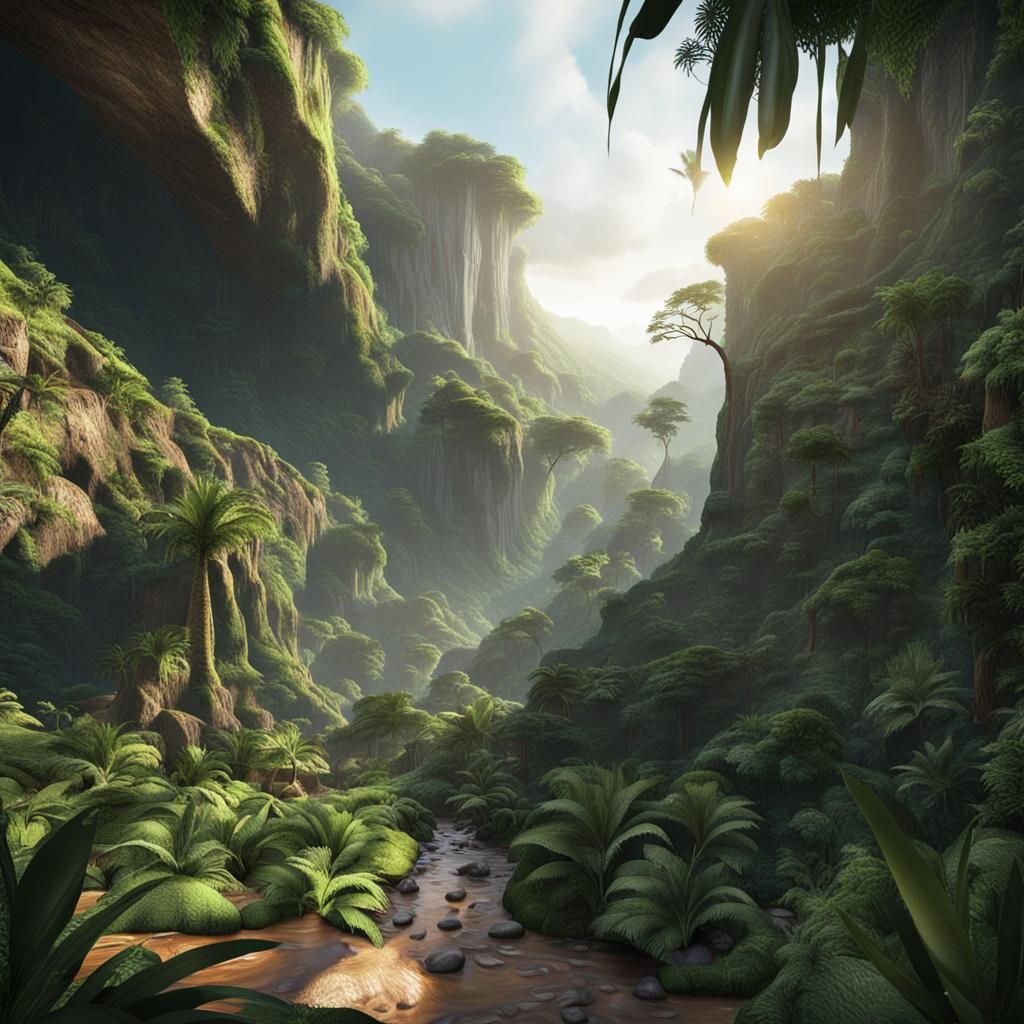 Lush Tropical Rainforest Canyon in High Resolution