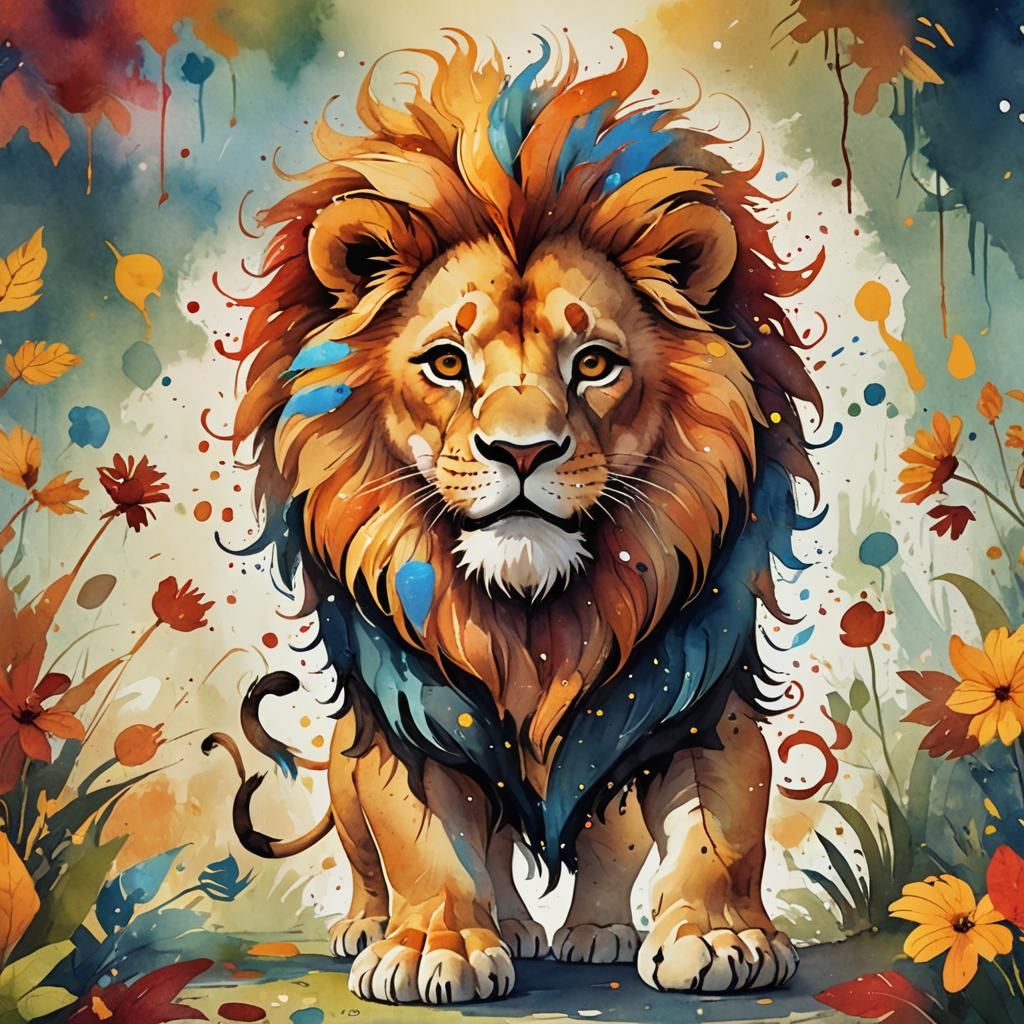 Joyful Lion Cub Watercolor for Nursery Art