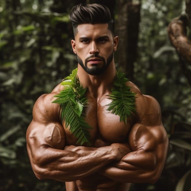 Hyperrealistic Muscular Model in Jungle Setting
