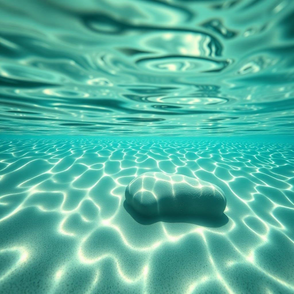 Vibrating Emerald Water Surface with Refracting Sunlight