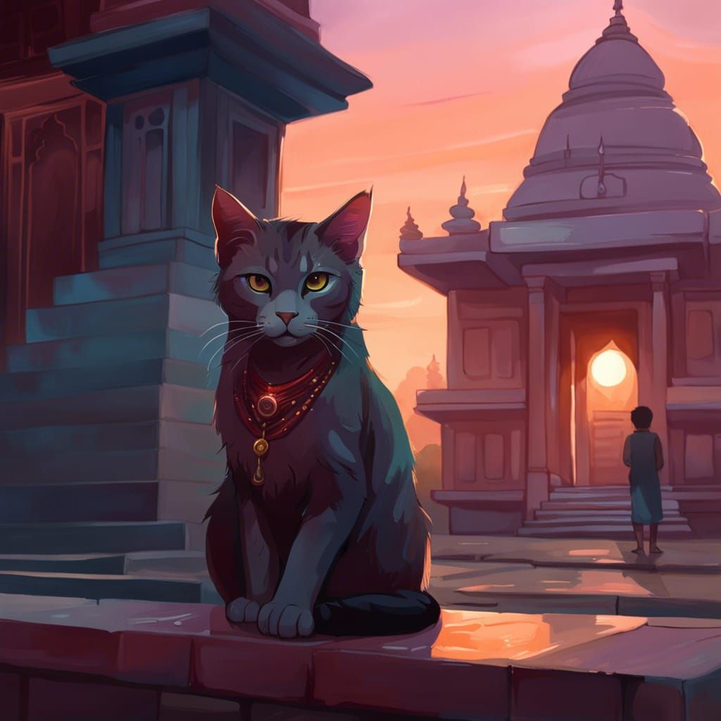 Street Cat at Temple in India During Sunset
