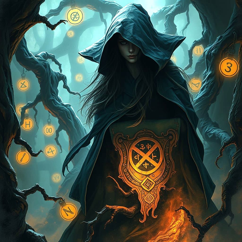 Cool, dark fantasy, painting, graffiti, 3d render, witch, brunette