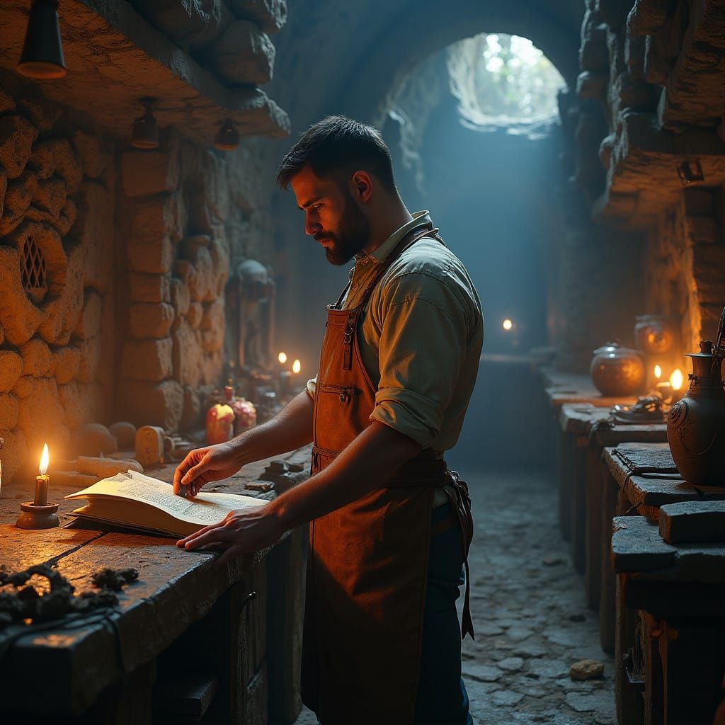 Master Craftsman in a Mystical Underground Workshop