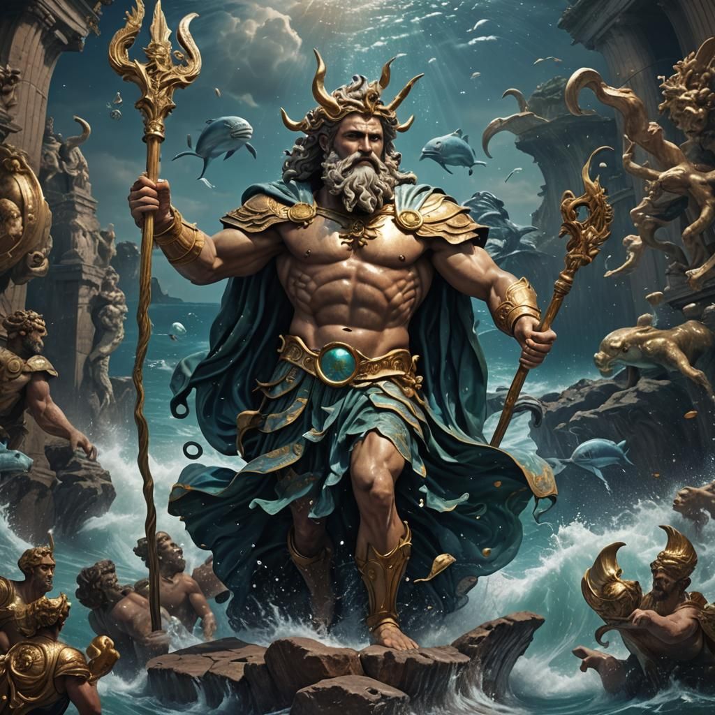 Neptune: Roman God of the Sea in Detailed Painting