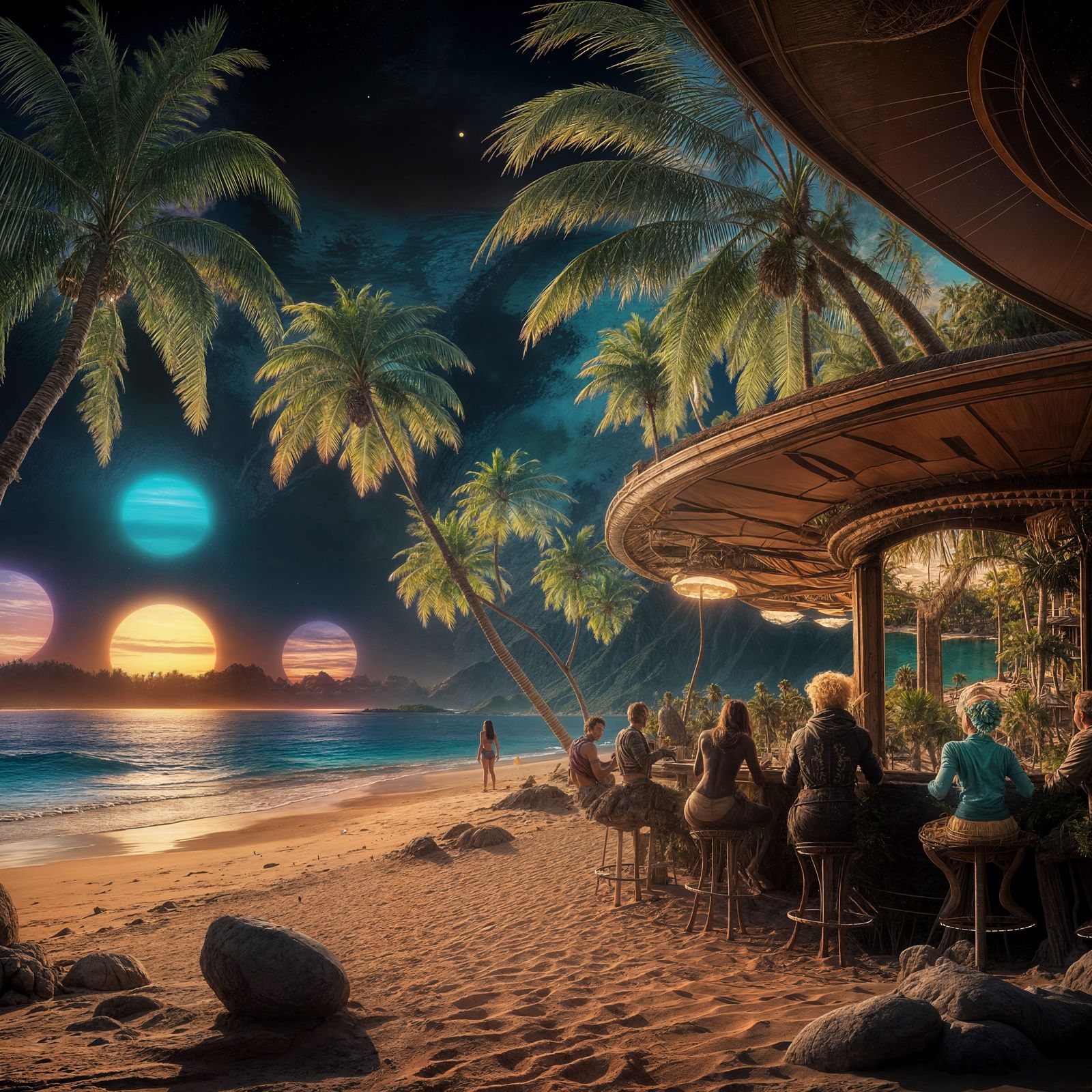 Exotic Alien Beach with Triple Sunset