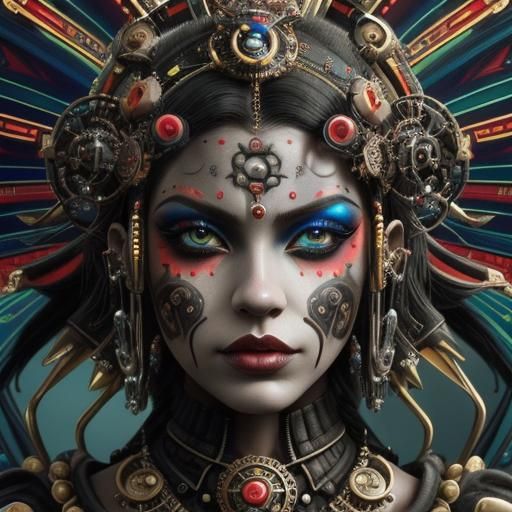 Aztec Princess Portrait in Cyberpunk Steampunk Style