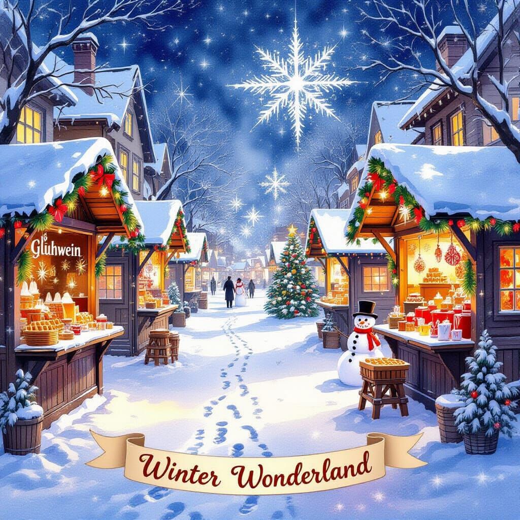 Emotional Watercolor Winter Wonderland Market Scene