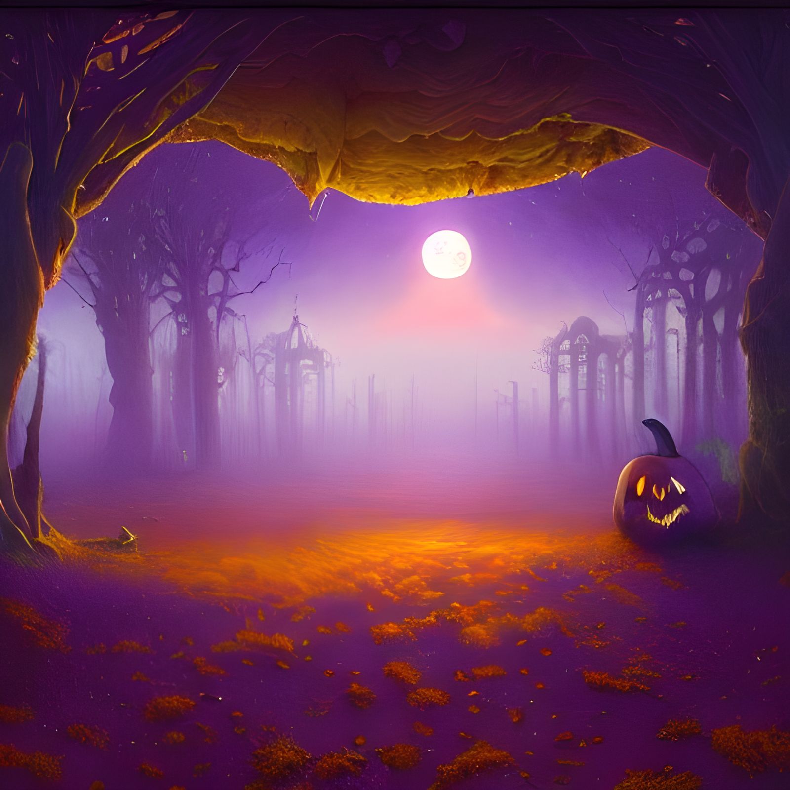 Surreal Halloween Night with Mythical Lighting