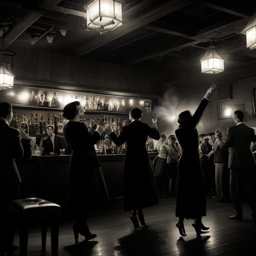 1920s Speakeasy Scene in Film Noir Style