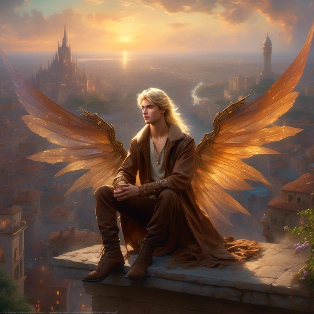 Smiling Male Fairy with Iridescent Wings