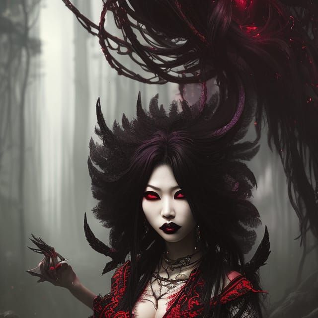 Gothic Voodoo Priestess in Dark Dungeon, Hyperdetailed