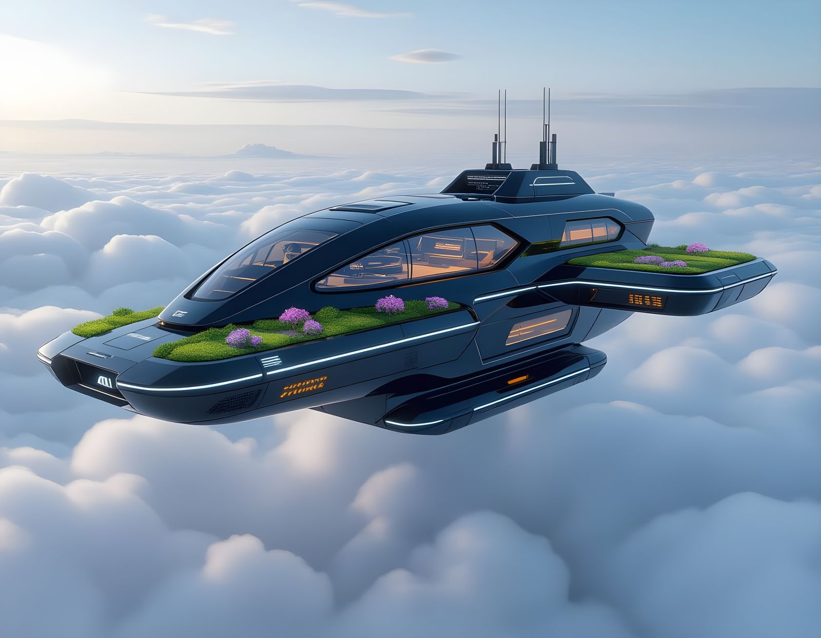 Futuristic Floating Workspace in the Clouds