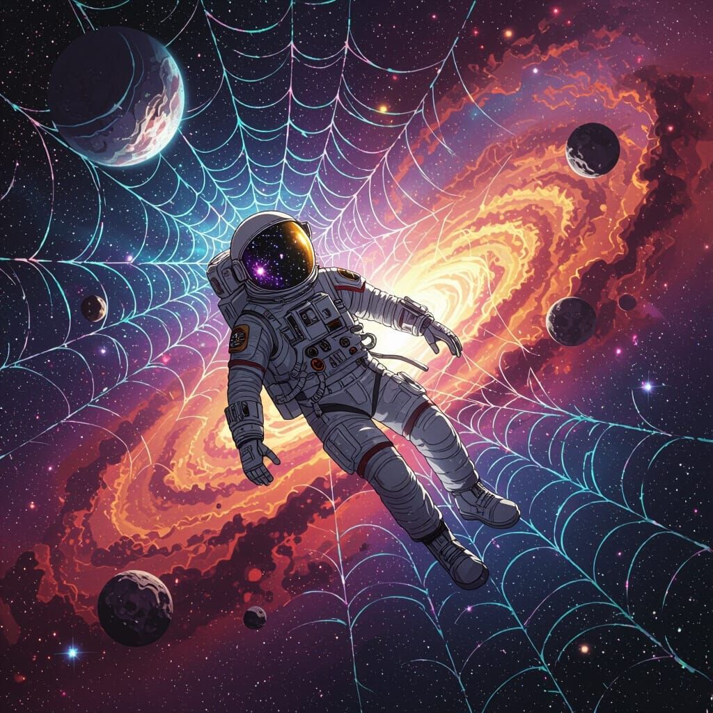 Astronaut in Nebula with Crystalline Spiderweb Suit
