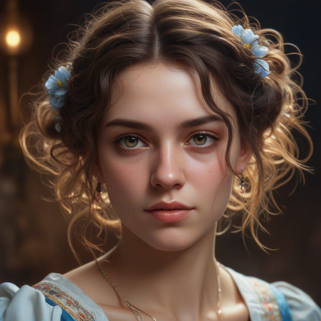 Young Ukrainian Woman in Hyperdetailed Art Style