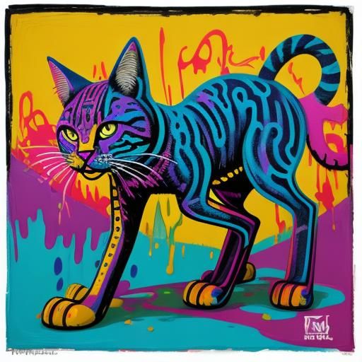 Colorful Graffiti Cat in Street Art Style