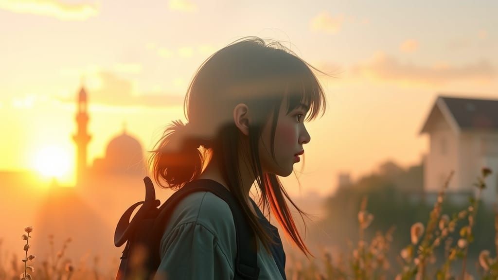 Manhwa-Style Double Exposure Portrait in Ethereal Fantasy La...