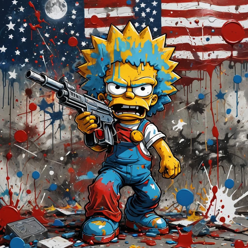 Homer Simpson Graffiti Art with Sci-Fi Elements