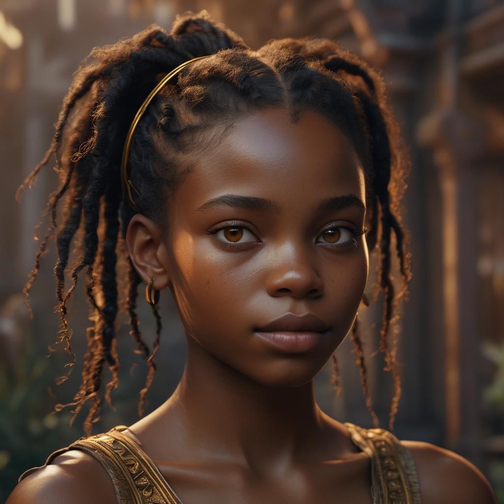 Young Black Girl Portrait in Matte Painting Style