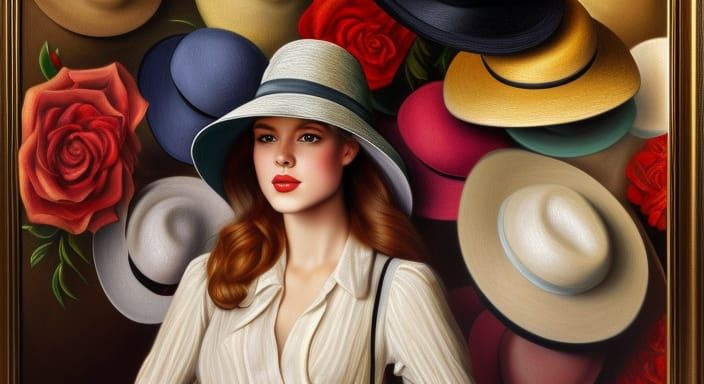 Girl in Elegant Hat, Oil Painting