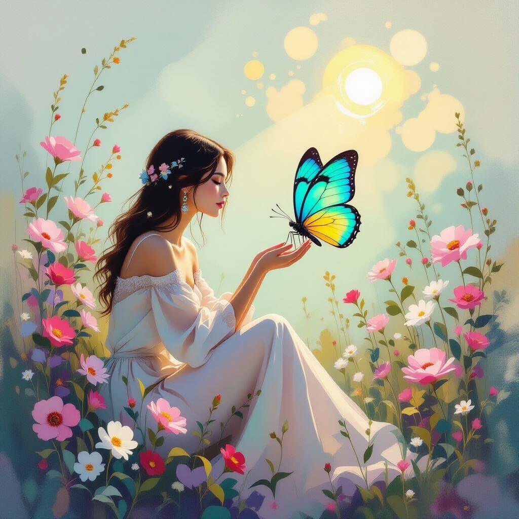 Ethereal Minimalist Painting: Butterfly Connection