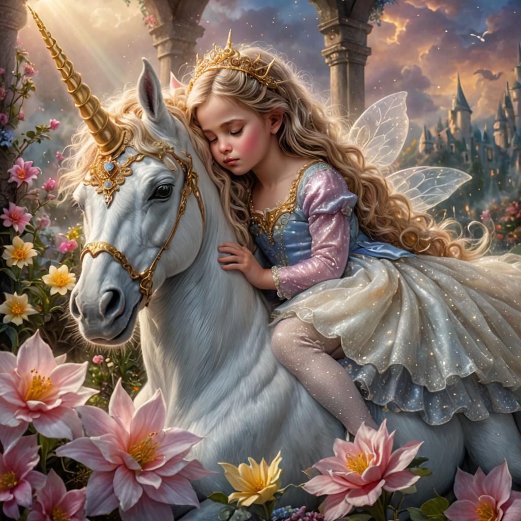 Baby Princess and Unicorn in Hyperrealistic Style