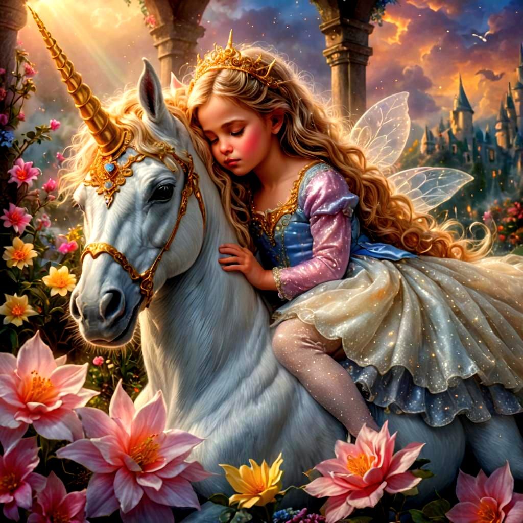 Baby Princess and Unicorn in Ethereal Light