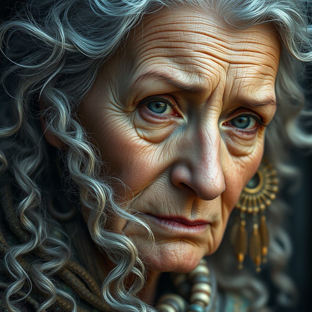Ethereal Aged Woman in Bohemian Elegance