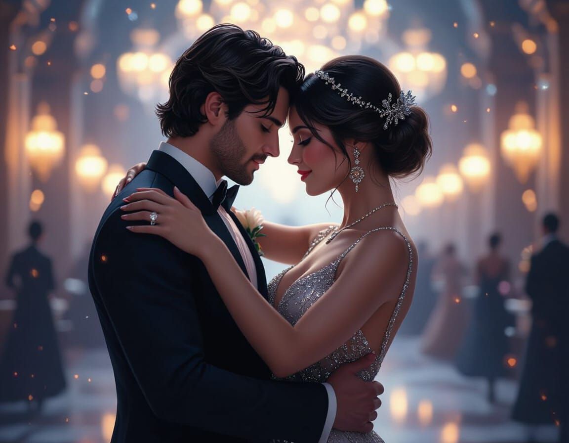 Elegant Couple Dancing in the Dark: Art Nouveau