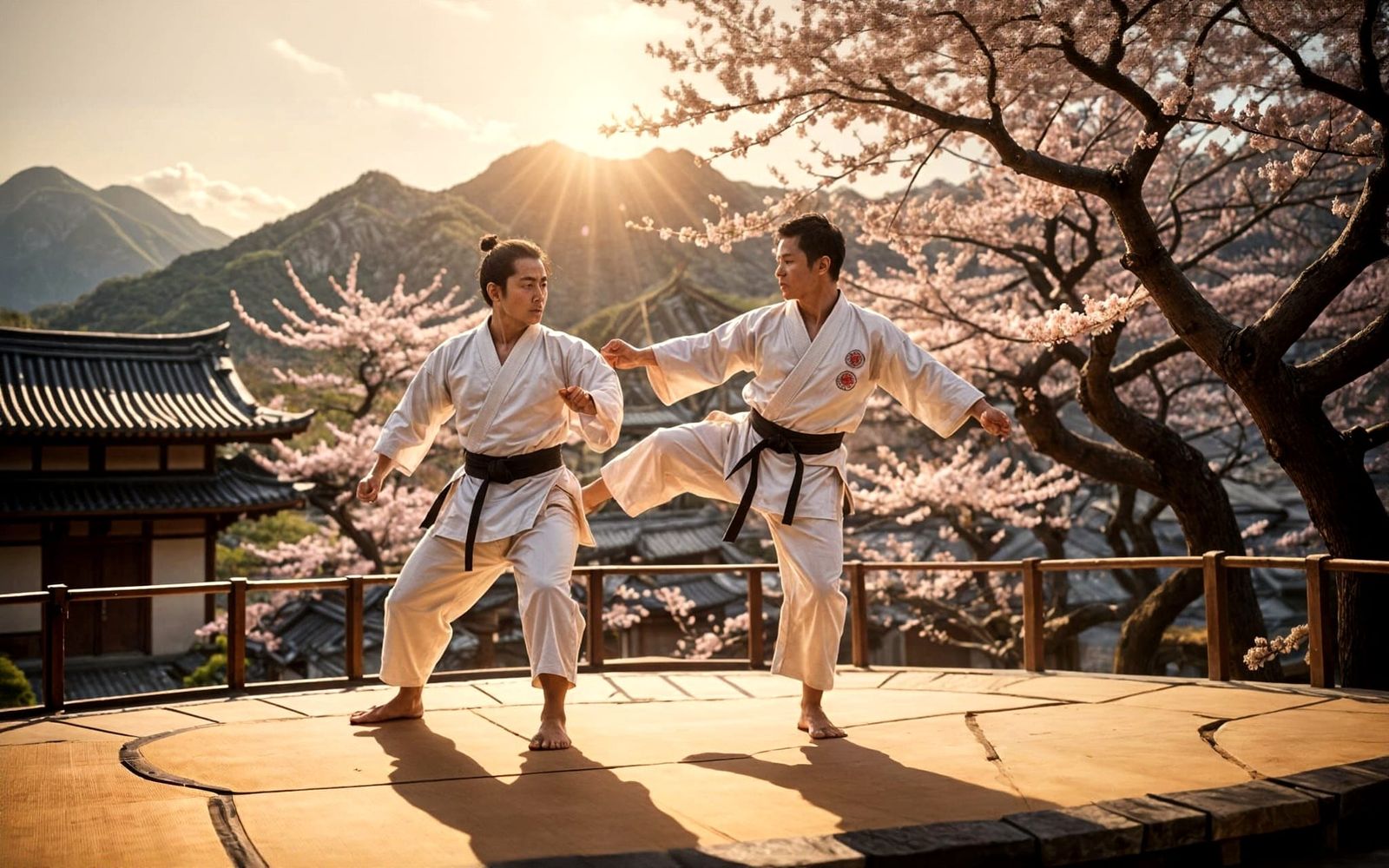 Karate Master Kata on Ancient Temple Rooftop