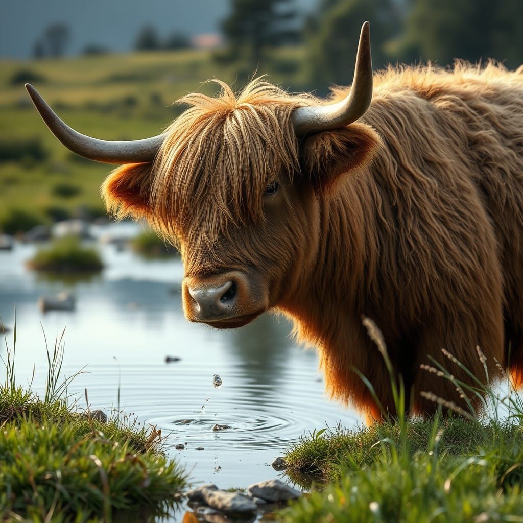Hyperrealistic Yak in Lush Serene Landscape