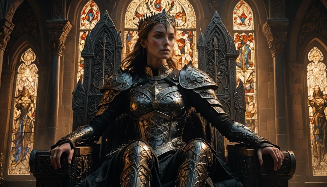 Fantasy Warrior Queen on Throne in Celtic Style