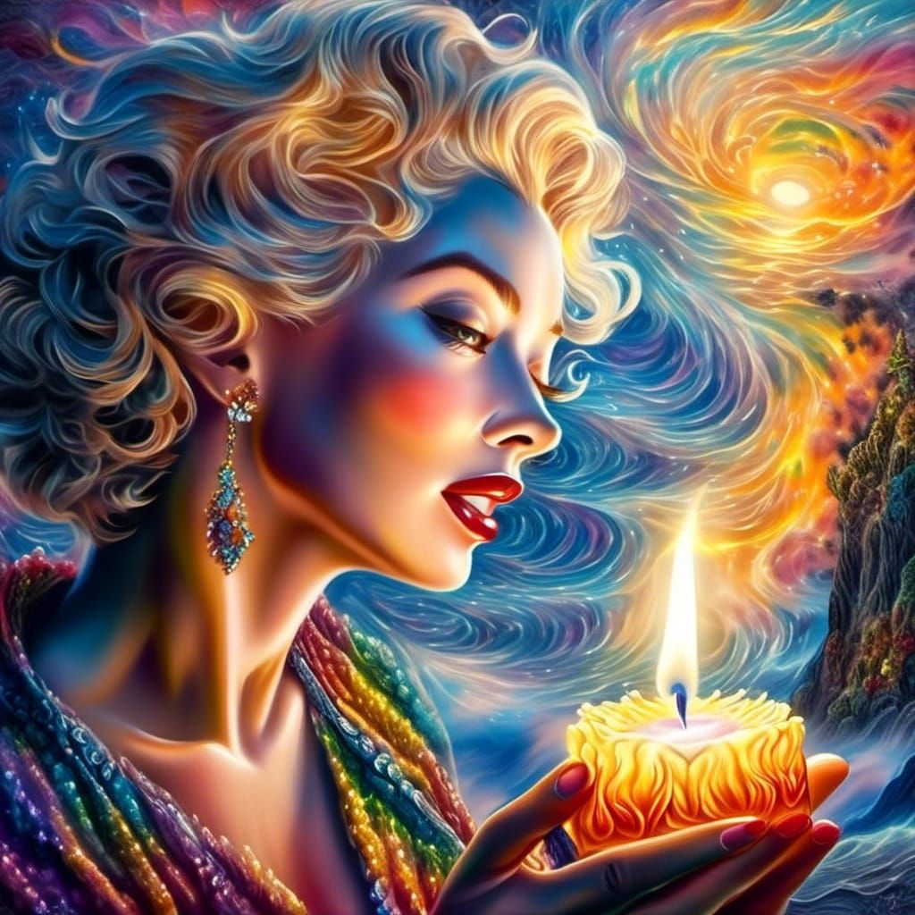 Marilyn Monroe holding a candle in the wind