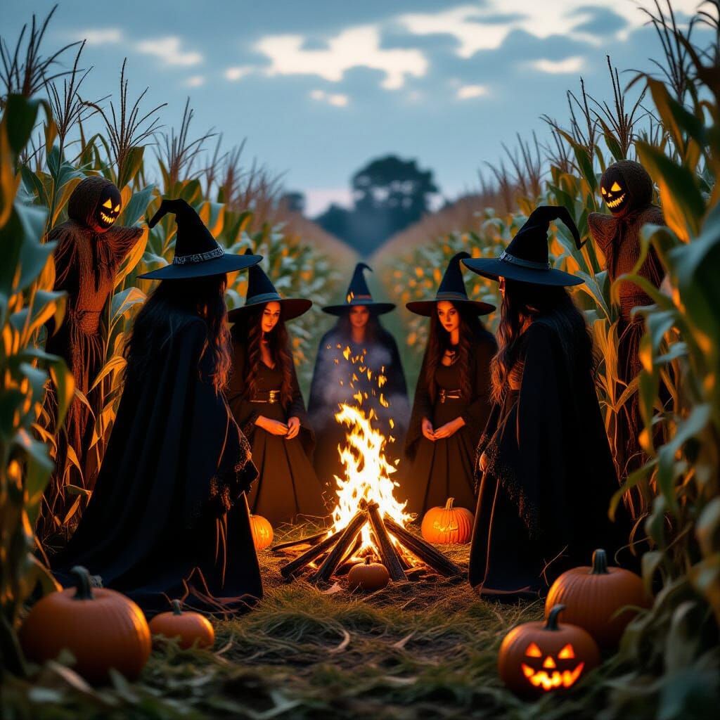 Witches Coven in Starlit Corn Maze