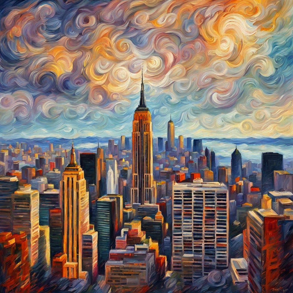 Empire State Building in Neo-Impressionist Style