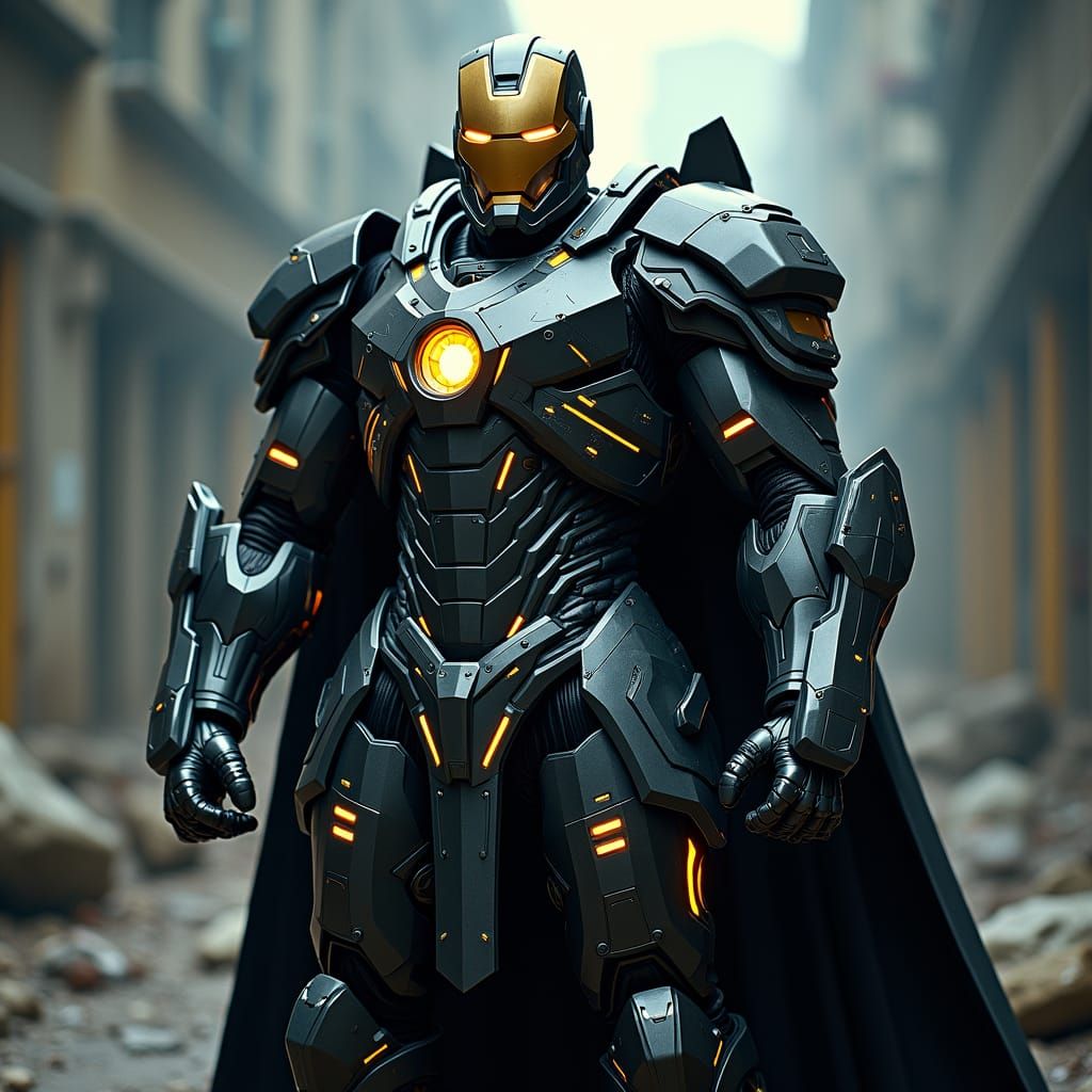 Futuristic Knight in Dark Metallic Armor