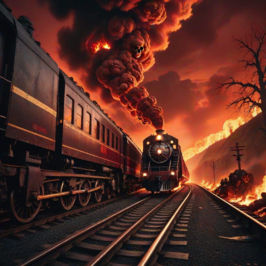 Death Train on Railway to Hell: Dark Fantasy Art