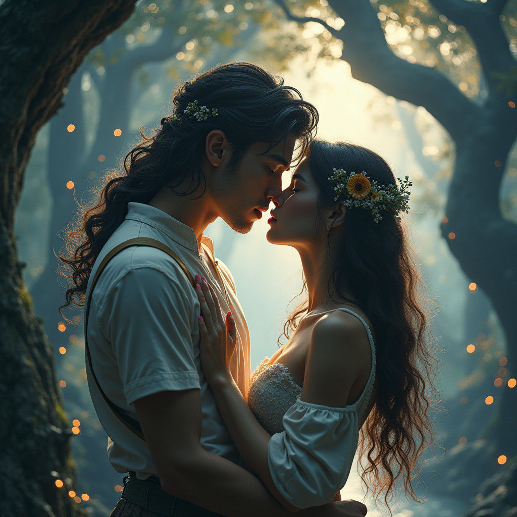 Enchanted Kiss in Mystical Landscape