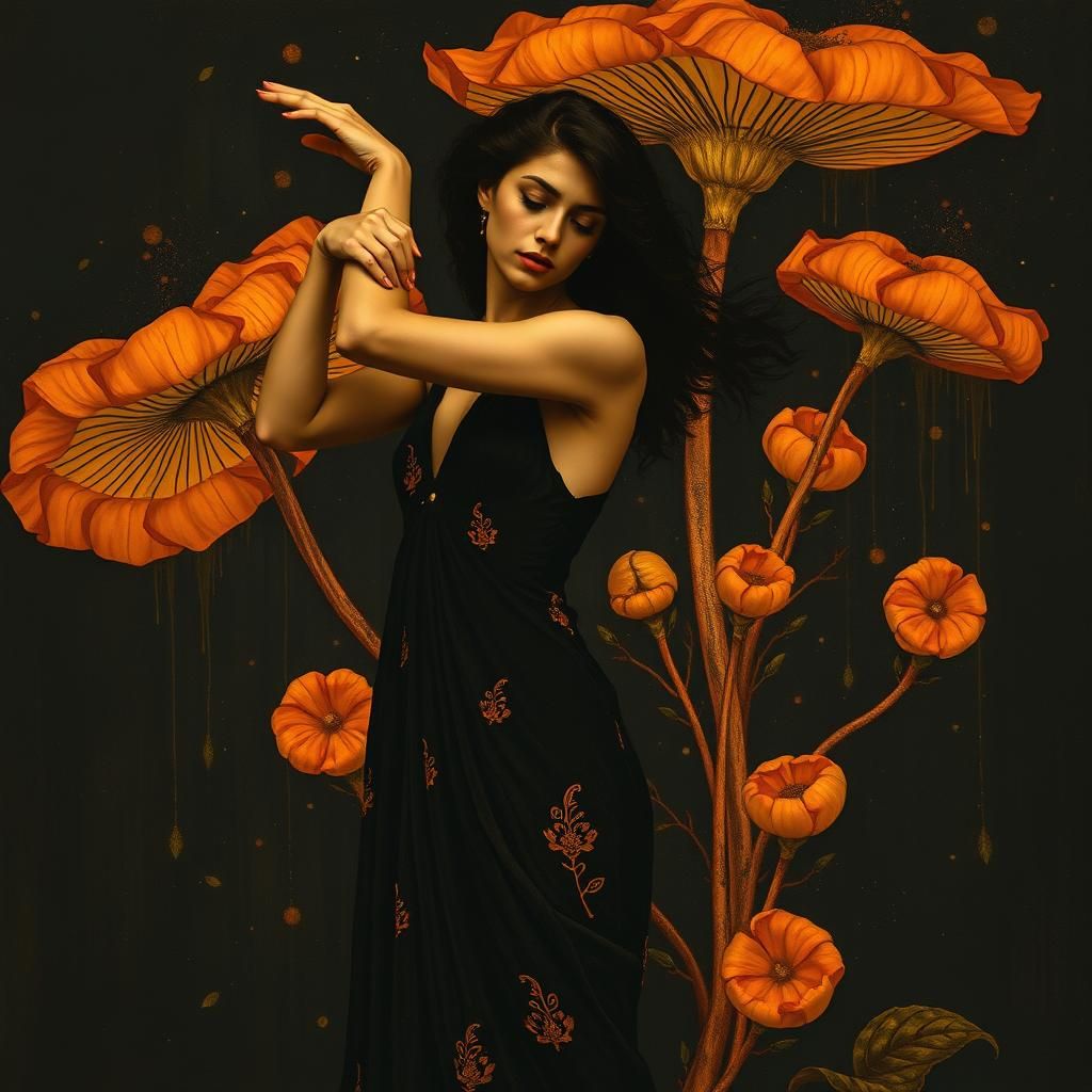 Chiaroscuro Dancer Inspired by Klimt in Tonalist Style