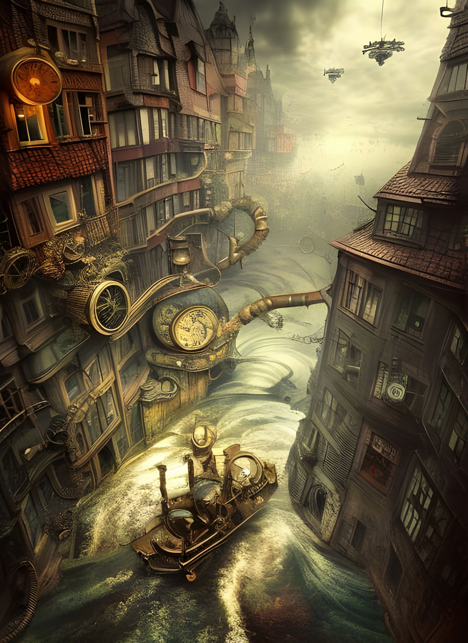 Steampunk Wonderland with Intricate Details and Vibrant Colo...