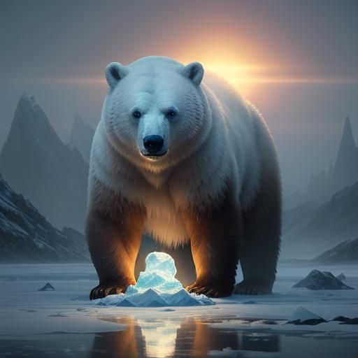 Polar Bear Waterbending Creates Glowing Orb: Fantasy Art