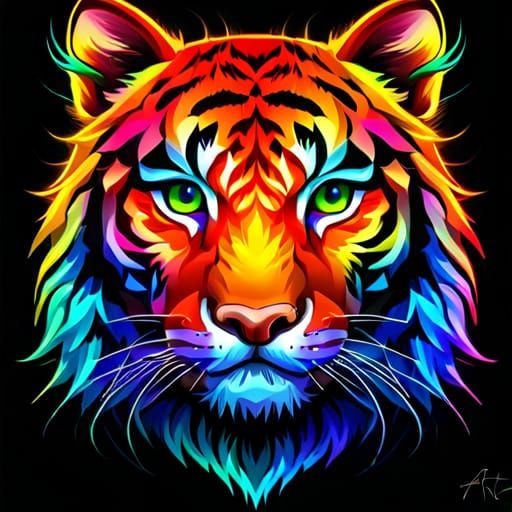 Psychedelic Rainbow Tiger Portrait in Splash Art Style