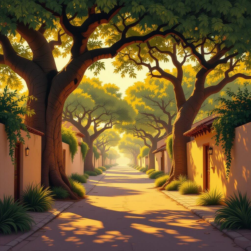 Golden Baobab Avenue in Digital Illustration Style