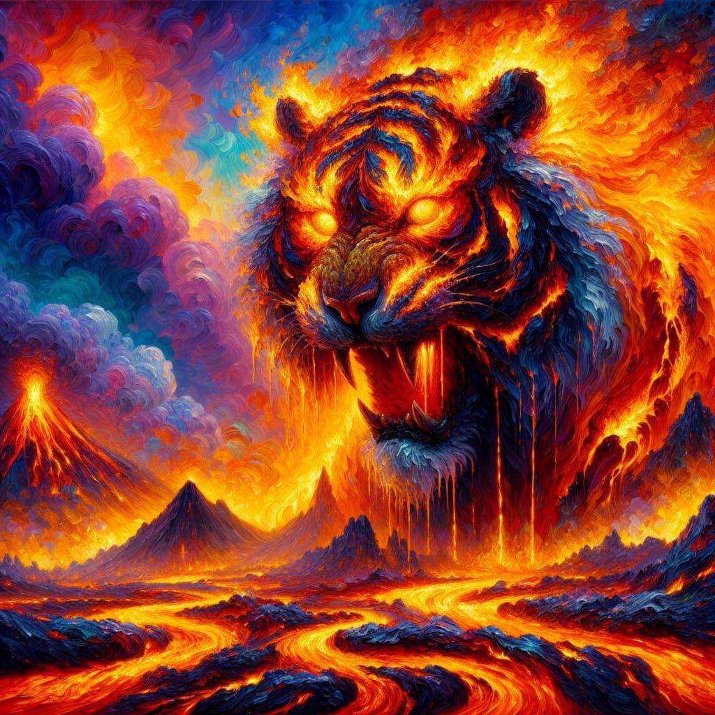Fiery Tiger Elemental Deity in Fauvist Style
