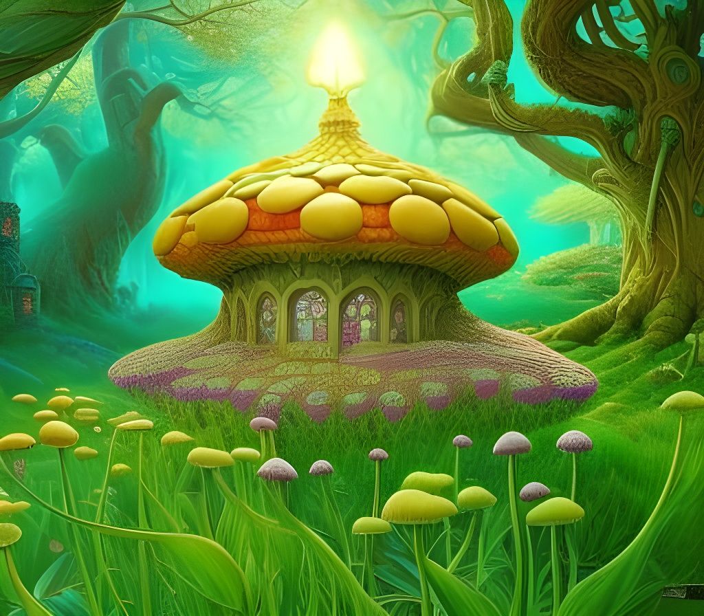 Pink Mushroom Mansion in a Lavender Wonderland