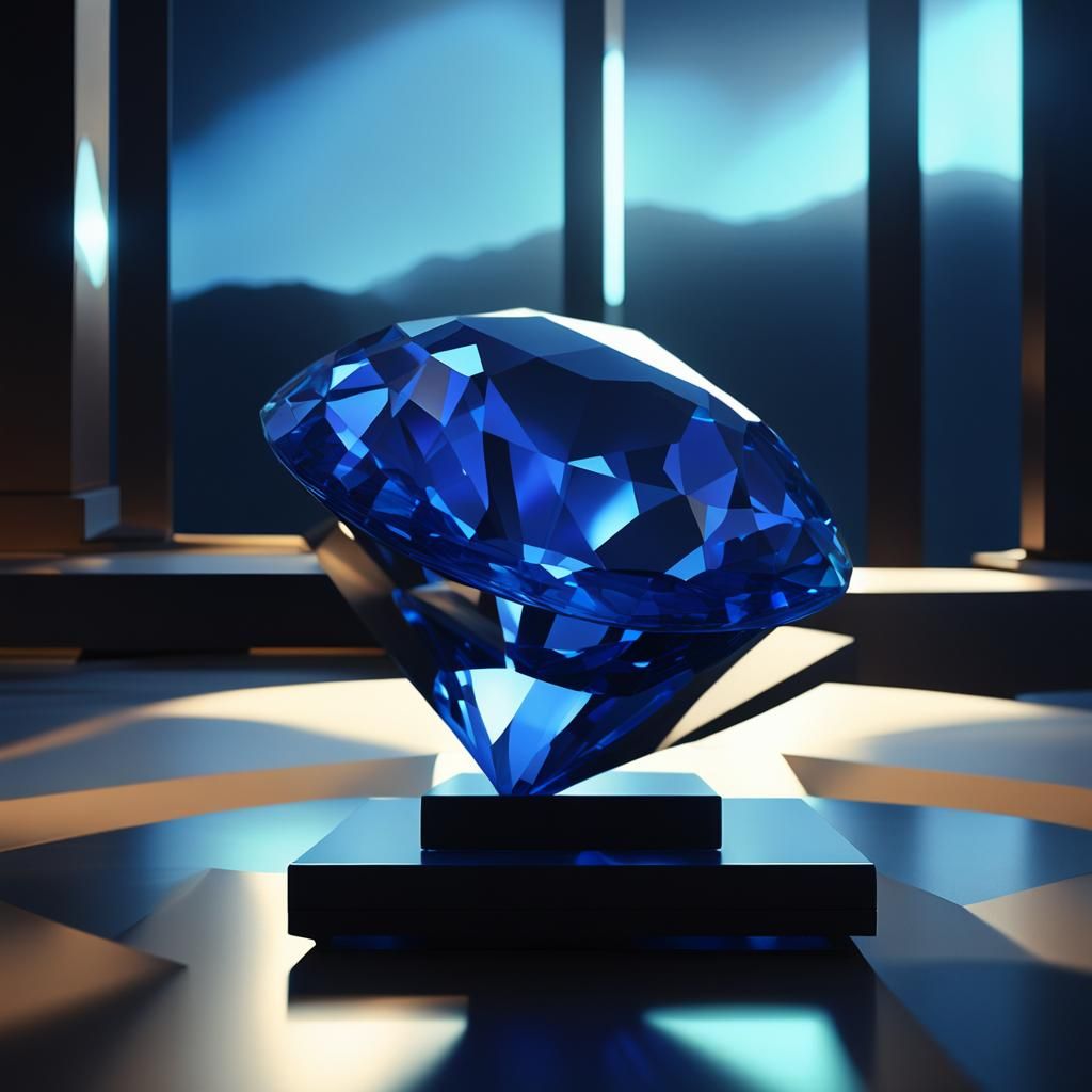 Blue Sapphire Gemstone in Hyperrealistic Digital Art