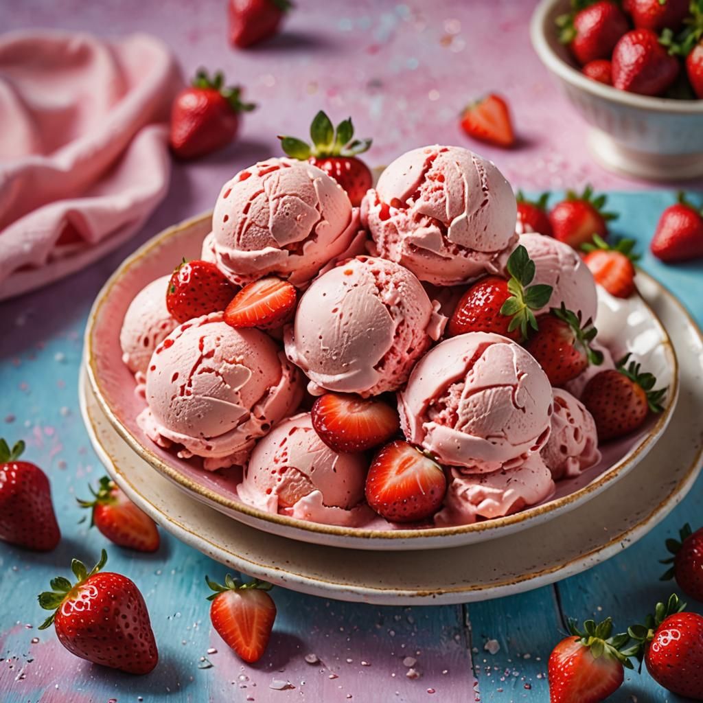 Strawberry Ice Cream with Bokeh Photography