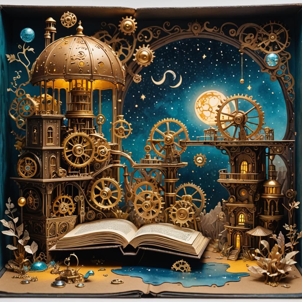 Steampunk Pop-Up World: Intricate Ink Illustration