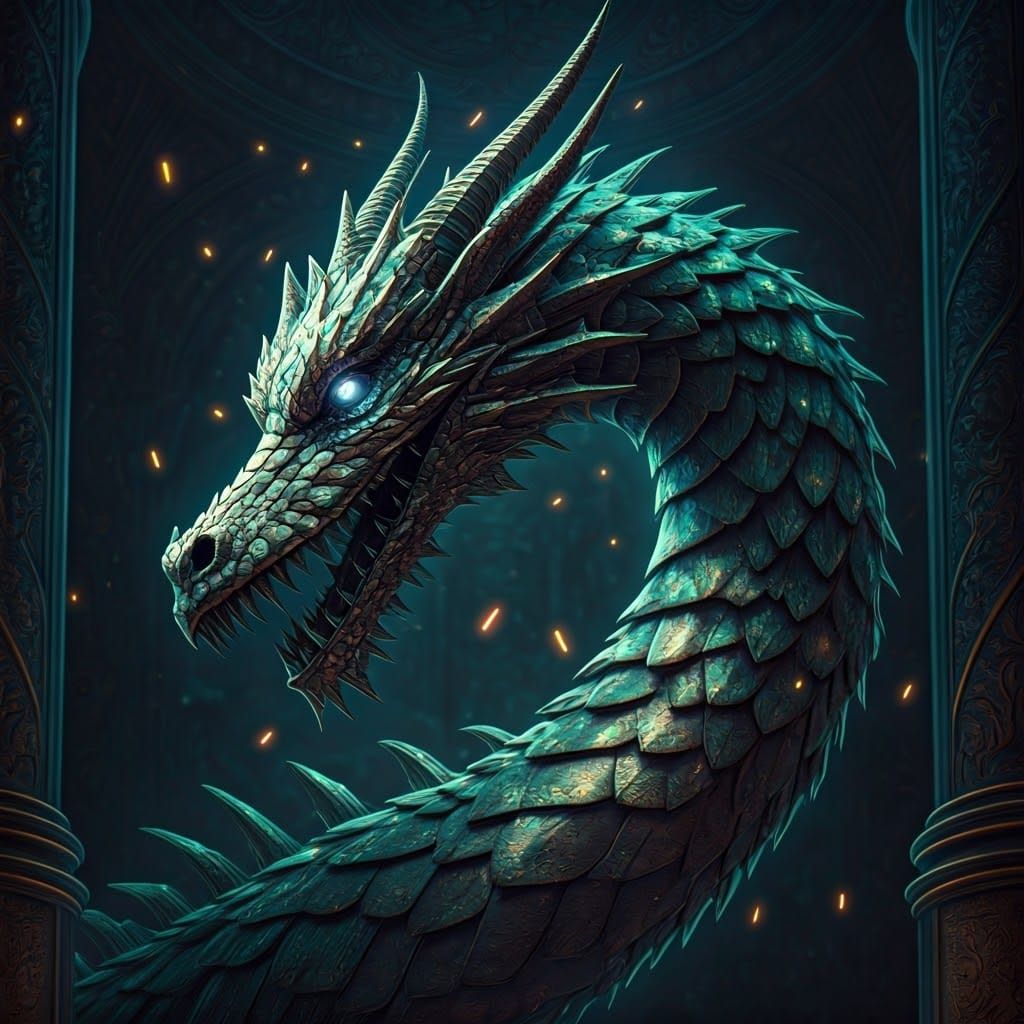 Majestic Metallic Golem Dragon in Classicism Style