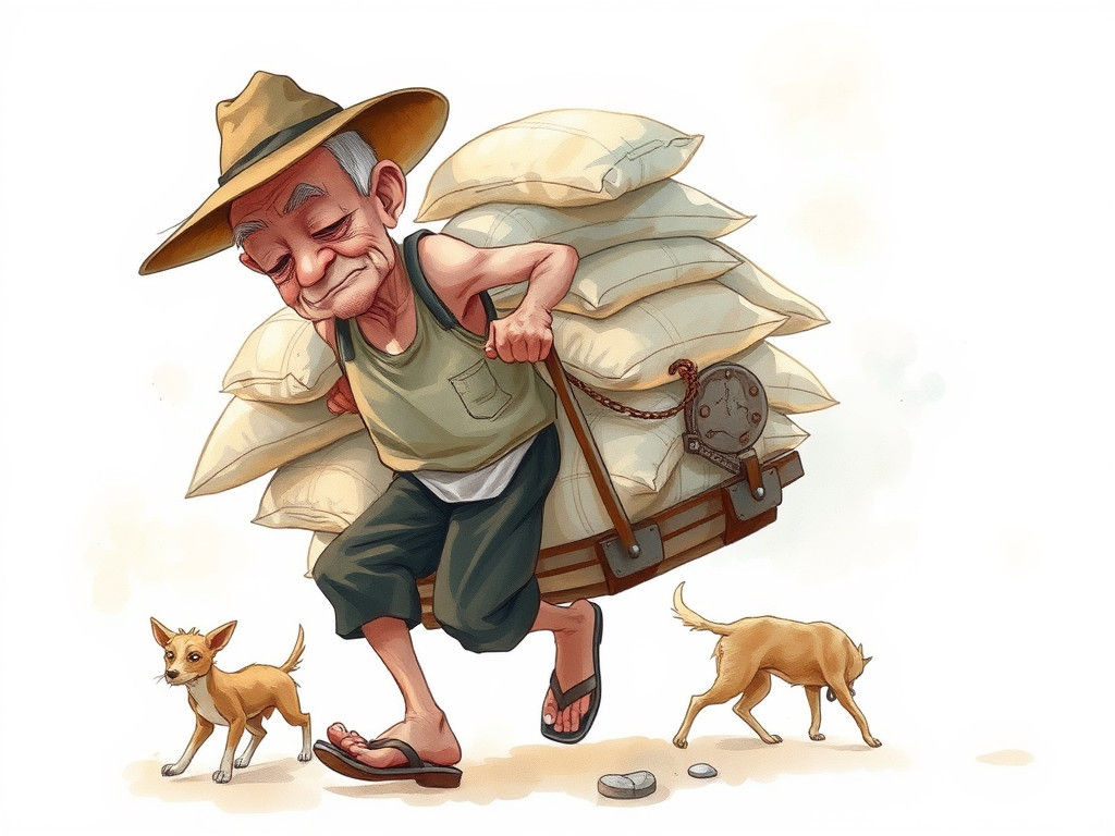 Old Man and Dog in Watercolor Illustration