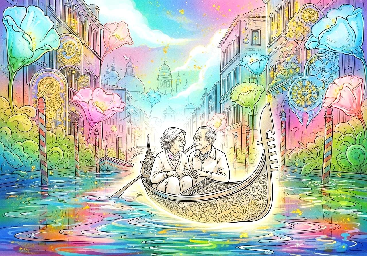 Magical Venice Canal Cruise by Elderly Couple